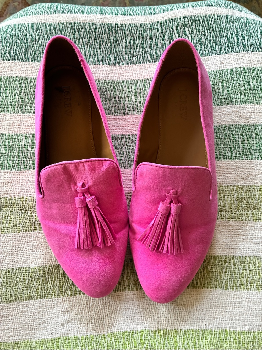 J. Crew Tassel Loafers Hot Pink Suede-like size 10.5